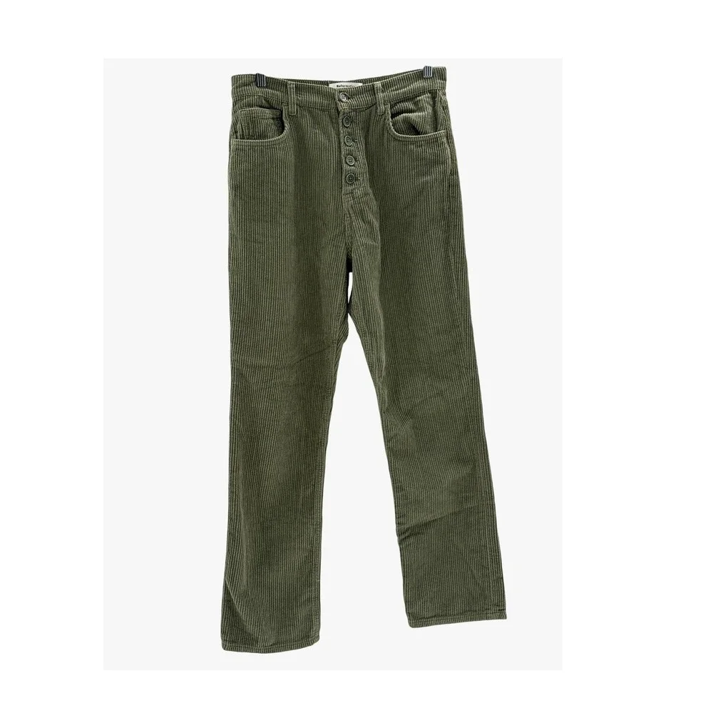 Reformation Corduroy Pants Cynthia Button Fly High Rise Straight Women‎ 28 Green
